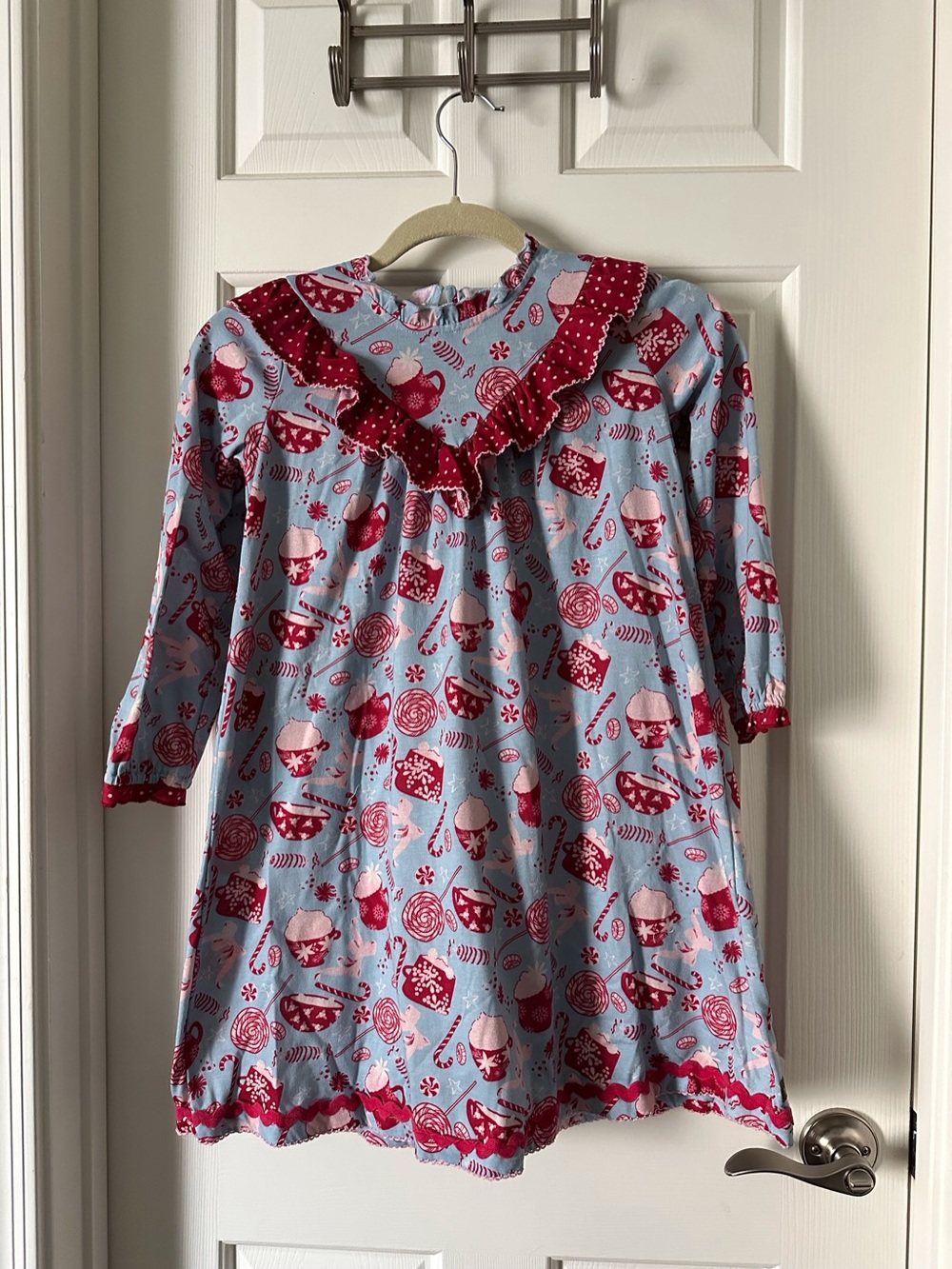 Matilda Jane Light Blue Nightgown with Red Candy Print